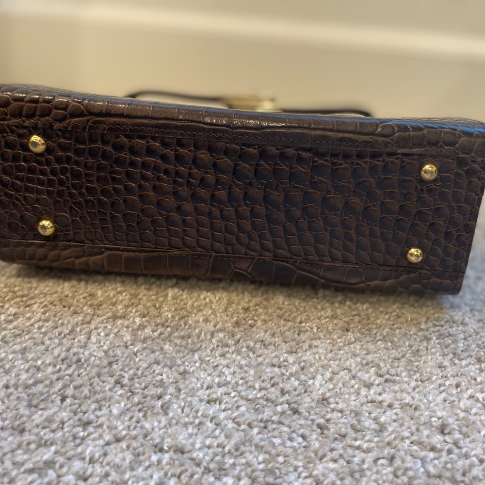 Classic Croc-Embossed Top-Handle Satchel in Dark Brown - Picture 2 of 14